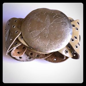 Moroccan Leather Belt Silver Buckle- tan